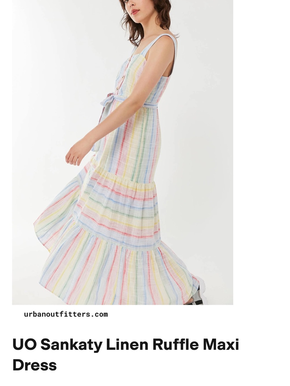 Urban Outfitters Pastel Stripe Ruffle Maxi Dress Sankaty Linen Ruffle Midi S